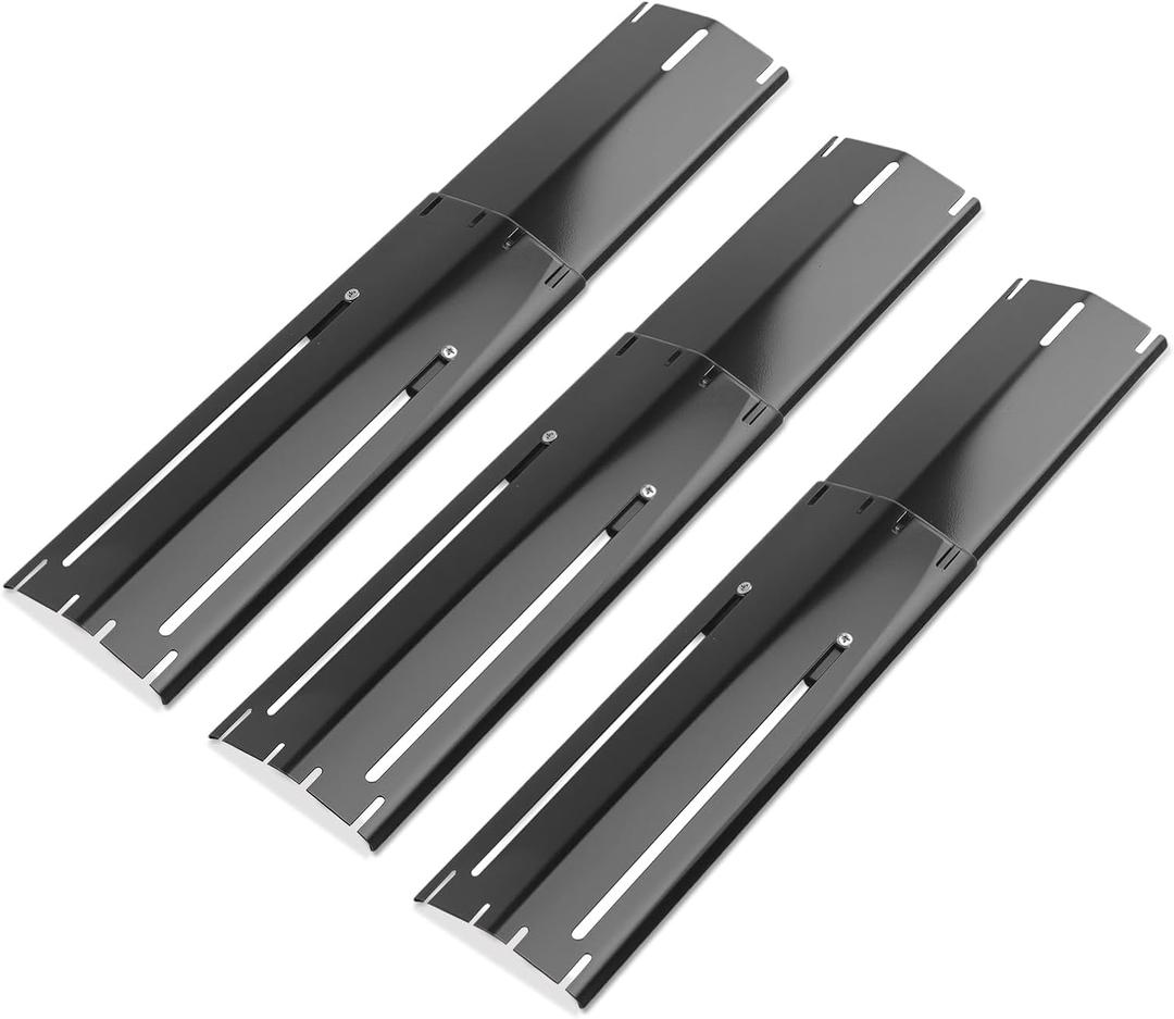 Universal replacement heavy duty adjustable heat plate shield,Burner cover,Flavorizer bar,heat Tent,Flamer tamer for gas grill models,Extends from 11.75"up to 21"L (Porcelain Steel, 3 Pack)