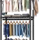 Heavy Duty Clothes Rack Rolling Garment Rack,3 Tier Adjustable Wire Shelving Clothing Racks for Hanging Clothes with Double Rods&Side Hooks,Freestanding Wardrobe Storage Rack Metal Portable Closet