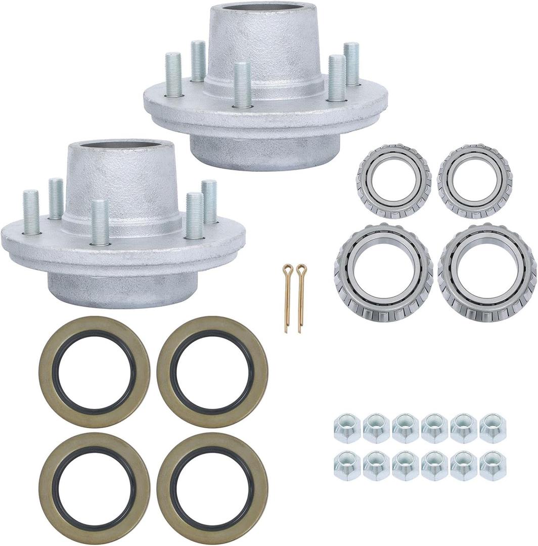 Labwork 2 Sets 6 On 5.5 Inch Galvanized Trailer Hub Kit for 5200-6000 Lbs Spindle, with Trailer Bearing Kit (5 Pieces/Set)