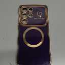 for Samsung Galaxy S24 Ultra Case Magnetic,for Women Girls Soft Cute Wave Frame Curly Shape Love Heart Luxury Plating Phone Case Compatible with MagSafe Shockproof Back Cover 6.8"-Dark Purple