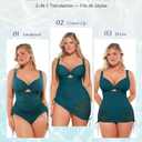 SHAPELLX One Piece Swimsuit Women Tummy Control Full Coverage Bathing Suit with Mesh Wrap Skirt Modest Swim Dress (Blue, L)