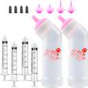 Kitten Nursing Nipple with Syringe, Wide Mouth Angled Puppy Feeding Bottles, with Ventilation Valve Resistant Tearing for Puppies, Kittens, Rabbit, Small Wildlife (L Nipple,Pink)