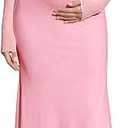 KUTUMAI Off Shoulder Strecth Maternity Dress Long Sleeve Floral Maxi Wedding Guest Pregnancy Baby Shower Photoshoot Dresses Pink S