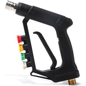Short Pressure Washer Gun 4000 PSI, M22-14mm Fitting, High Pressure Spray Gun with 4 Color Nozzle Tips