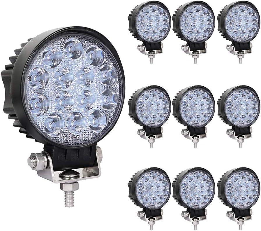 10PCS 42W LED Work Lights for Truck, Led Light Pods, 4.5Inch Spot Flood Round Lights Off-Road Led Light Fit for Trucks Off-Road Vehicle ATV SUV UTV 4WD Boat Tractor
