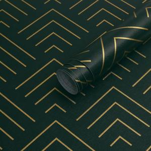 Heroad Peel and Stick Wallpaper 196"x17.3" Dark Green and Gold Wallpaper Geometric Wallpaper Dark Green and Gold Contact Paper Self Adhesive Removable Wallpaper for Cabinets Thicken Vinyl