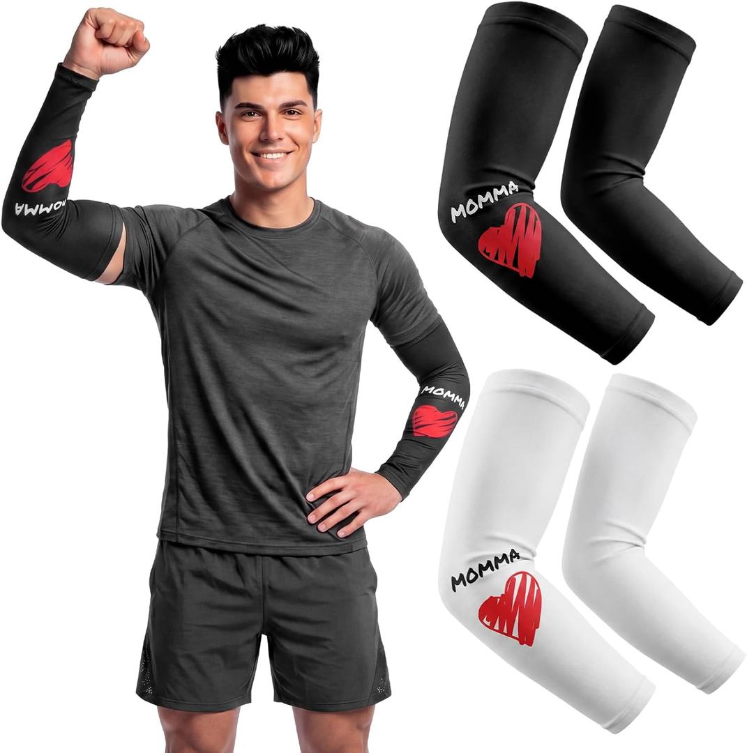 Unittype 2 Pairs Momma Arm Sleeve for Youth Baseball Compression Arm Sleeve | White & Black, Cooling Sun Protection Arm Sleeve, Gifts for Football Sports Basketball Running Cycling Outdoor Activities