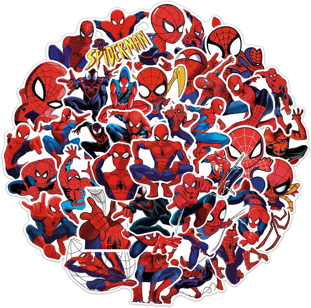 50Pcs Spiderman Sticker for Kids, Cool Superhero Cartoon Waterproof Vinyl Decal for Teen Girl Water Bottle Skateboard Notebook Phone Guitar Bike (Spider)