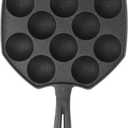 Cabilock Cast Iron Takoyaki Pan, 12 Molds Non-Stick Takoyaki Maker Skillet for Japanese Octopus Balls, Aebleskiver, Pancake Puff & Meatballs, Even Heat Distribution