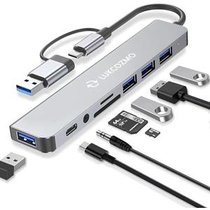 USB Hub USB C Hub USB Splitter 7 in 1 USB Extender with 4 USB Port 1 USBC Port TF/SD Card Reader Audio Output Compatible with MacBook/Pad Pro/Dell/HP Laptop/Phones, Space gray