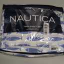 Nautica - Twin Sheets, Cotton Percale Bedding Set, Fully Elasticized, Ideal Dorm Essentials (Woodblock Fish Blue, Twin)