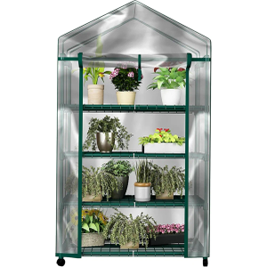 4 Tier Mini Greenhouse - Portable Greenhouse with Locking Wheels and PVC Cover for Indoor or Outdoor - 27 x 19 x 63-Inch Green House by Home-Complete