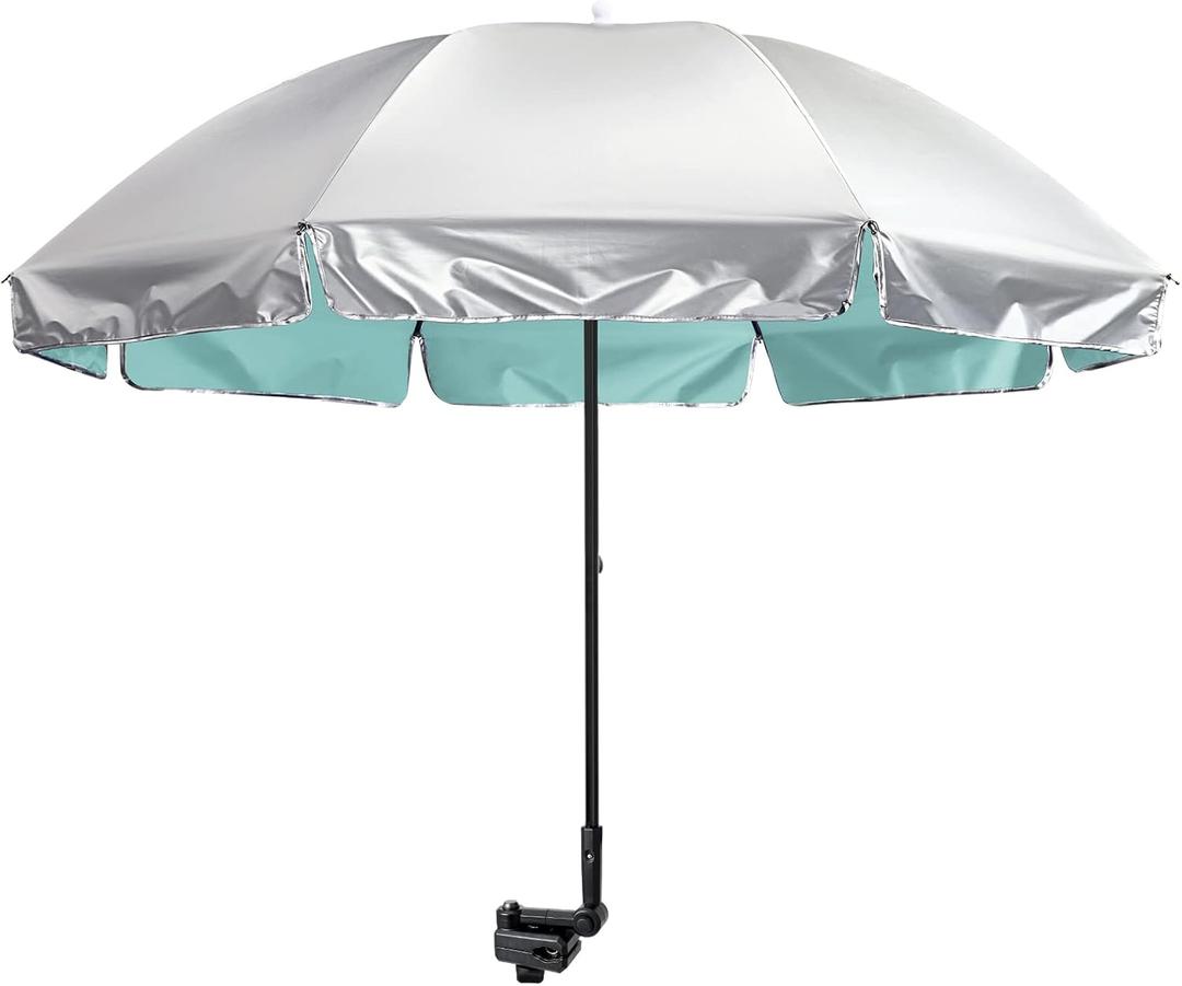 G4Free UPF 50+ Universal Clamp On Umbrella Adjustable Outdoor UV Protection Beach Chair Umbrella for Strollers, Wheelchairs, Patio Chairs, and Golf Carts (Lake Blue)