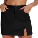 American Trends Women Mini Skirt with Slit High Waist Mini Denim Skirt Causal Bodycon Short Jean Skirts with Pockets (Medium, Black)