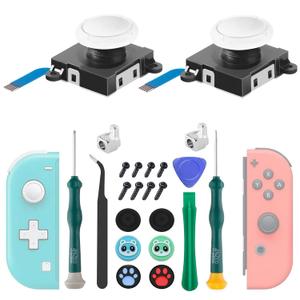 LONANDY Joycon Joystick Replacement for Nintendo Switch - Left/Right Analog Thumb Sticks for Switch Lite/OLED - Repair Kit With Thumbstick Caps & Drift Fix Tools (White 2 Pack)