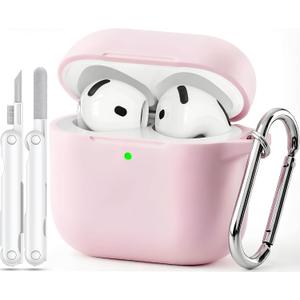 for AirPods 4 Case Pink with 3-in-1 Cleaner Kit & Keychain, Skin-Soft Silicone Drop Protection iPod 4 Case Cute Compatible with Apple Airpods 4th Gen 2024 Cover for Women Girly, Lightpink