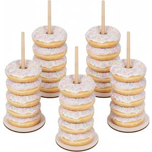 5 PCS Donut Stands for Dessert Table, Wooden Donut Stand Display, Farmhouse Bagel Stand for Dessert Table, Wedding, Birthday, Class Reunion, and Party Decoration