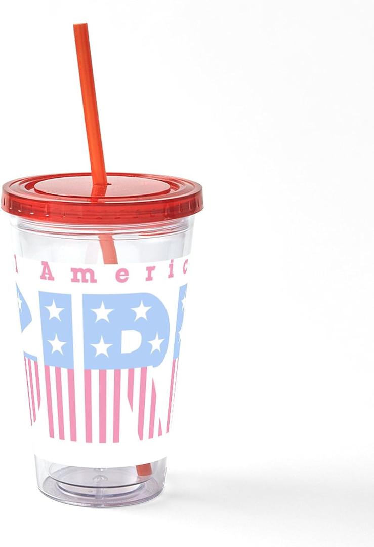 CafePress All American Girl 16 oz Insulated Straw Tumbler with Lid (Blue)