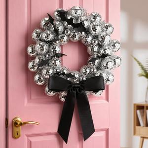 Giegxin 11.8 Inch Disco Ball Christmas Decoration Silver Mirror Disco Balls Wreath Garland Christmas Shatterproof Glitter Hanging Wreath Ornament for Xmas Bachelorette 70s Music Festivals Party