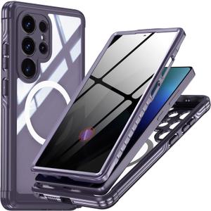 Magnetic Privacy Case for Samsung Galaxy S25 Ultra, Military Grade Protection, Fit for MagSafe, Anti Peep Privacy Screen Protector Soft Edge Full Camera Lens Protected Shockproof Anti Spy Phone Case (Purple)