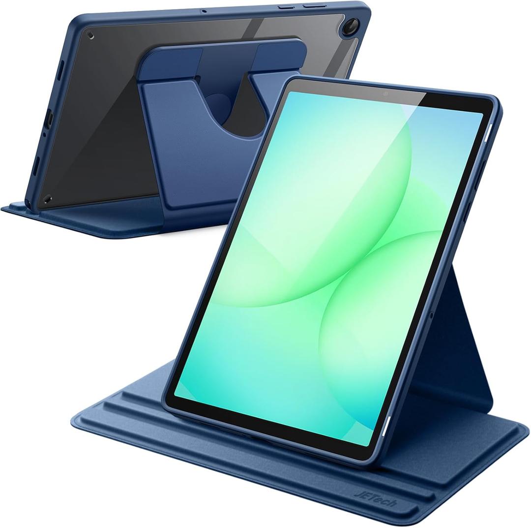 JETech Rotating Case for Samsung Galaxy Tab A11+/A11 Plus, 360 Degree Rotation Protective Stand Cover Clear Back, Multi-Angle Viewing, Auto Wake/Sleep (Navy)