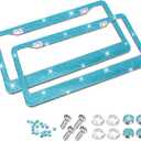 Bling Car License Plate Frames, 2PCS Crystal Rhinestone Stainless Steel Vehicle License Holder, Diamond Sparkly Handmade Glitter Automotive Plate Cover Accessories, Universal Fit (Blue)