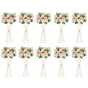 Set of 10 Geometric Gold Vases for Centerpieces - 23.6" Tall Flower Stands for Wedding, Metal Floral Trumpet Vases for Table Centerpiece Anniversary Party Birthday Events Christmas Home Decor