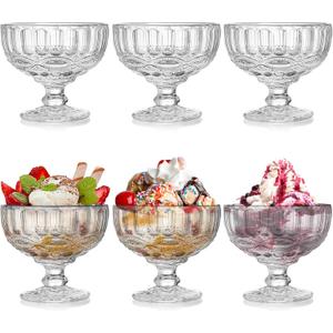 Youeon 6 Pcs Glass Ice Cream Bowls, 12 Oz Large Glass Dessert Bowls, Vintage Footed Sundae Cups Ice Cream Cups for Dessert, Sundae, Trifle, Fruit, Salad, Snack, Cocktail