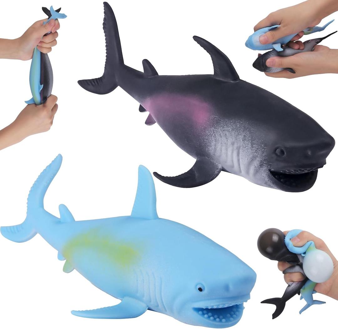 Shark Stress Balls (2Pack) Squishy Toys for Kids Adults, 8 Inch Shark Squishy Ball, Dough Ball, Animal Squeeze Stress Toys, Stretchy Stress Relief Sensory Fidget Toys, Party Favors, Birthday