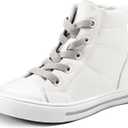 K KomForme Kids Sneakers for Boys and Girls Toddler Canvas High Top Walking Causal Shoes with Zipper (White)