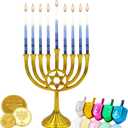 The Dreidel Company Dripless Premium Tapered Hand Decorated Multi Blue Frosted Hanukkah Candles, 45 Hanukkah Candles Premium Quality Wax, 1 Hour Burn Time