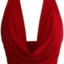 SOLY HUX Women's Cowl Neck Halter Neck Going Out Tops Open Back Sleeveless Y2k Crop Tank Top XS, Red