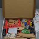 Tiny Land 55PCS Wooden Train Set - Compatible with Major Brand Tracks, Educational Toy for Toddlers & Kids Ages 3-7, Durable Wooden Railway Tracks