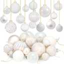 Liliful 24 Pcs White Glass Christmas Ball Ornaments Christmas Tree Decoration Hanging Ball Neutral Vintage Mercury Ornaments for Xmas Home Wedding Holiday Farmhouse Party Decor, 1.57, 2.36, 3.15 Inch