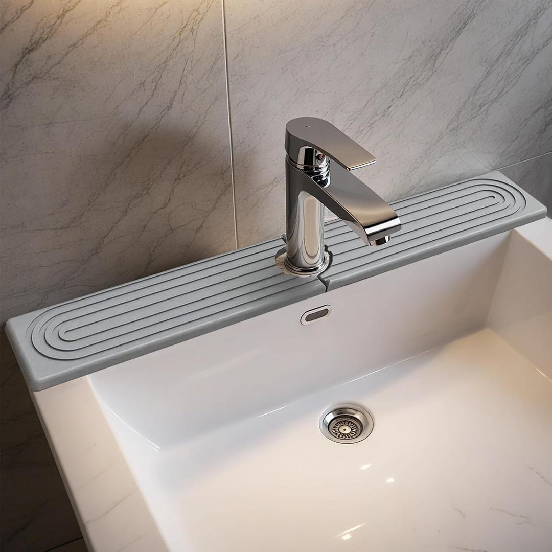 Faucet Mat for Kitchen Sink, Super Absorbent Faucet Splash Guard, Diatomite Stone Sink Tray, Kitchen Sink Splash Guard, Faucet Absorbent Mat for Bathroom Counter, Stone Drying Mat (23.6" x 3.9", Gray)