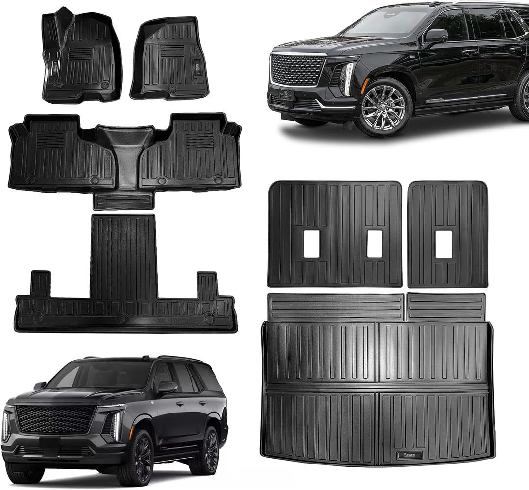 Vanseno Floor Mats for 2021-2024 2026 Chevrolet Chevy Suburban/GMC Yukon XL/Cadillac Escalade ESV 7 Seats Cargo Liner Backrest Mat TPE All Weather Mat for Cadillac Escalade ESV Accessories