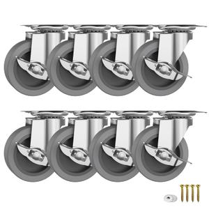 3 Inch Caster Wheels, Casters Set of 4, Heavy Duty Casters with Brake, Locking Castors with Rubber WheelPlate Swivel Caster Wheels for Furniture Cart and Workbench, Pack of 8