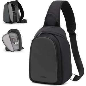 Cwatcun Camera Sling Bag Small, DSLR/SLR/Mirrorless Compact Camera Bag, Water-resistant Camera Shoulder Case Crossbody Photography Purse Compatible with Canon Nikon Sony Fuji Camera,Lens,Black (Medium)
