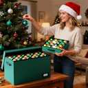 Christmas Ornament Storage Box, Ornament Organizer Storage box with Lids and Adjustable Dividers, Store Up to 128-3" Ornaments, Large Holiday Decor Storage Container with 8 Stackable Trays, Green