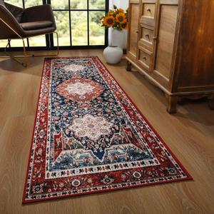 YJ.GWL Area Rug 2x7, Machine Washable Hallway Runner Rug, Boho Floral Vintage Distress Print Pattern Carpet, Low Pile Lightweight Thin Rugs for Entryway, Kitchen and Corridor, Red