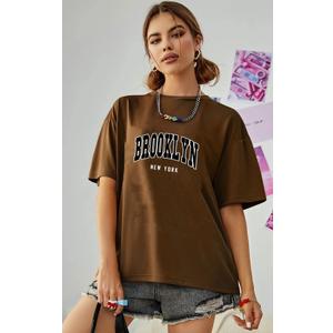 RoseSeek Girl's Graphic Tees Short Sleeve Crewneck T Shirts Casual Summer Tops Cute Preppy Clothes Letter Brown 13Y