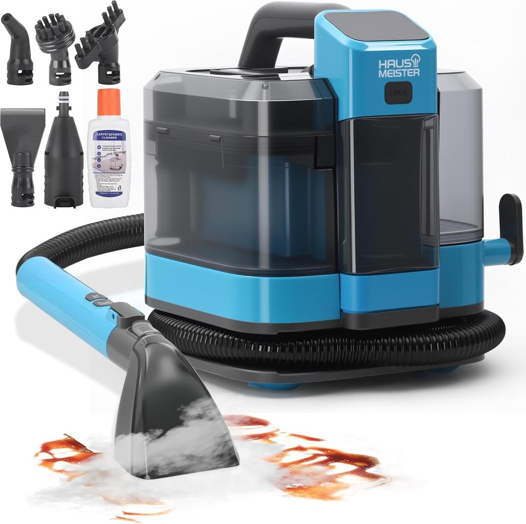 Hausmeister Hydroflex Pro Steam Portable Carpet Spot Cleaner with Steam, 1600W Upholstery Cleaner Machine, 18KPa Strong Suction, Cold/Hot/Steam Modes, Self-Cleaning, for Couch, Car Seats & Rugs