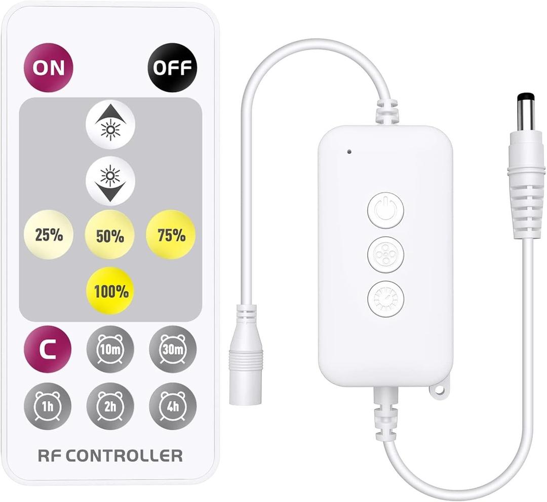EMITEVER RF Remote Dimmer for Single Color LED Strip Lights,14-Key Wireless Remote and Controller,Work with DC 5-24V LED Products,Timer Function