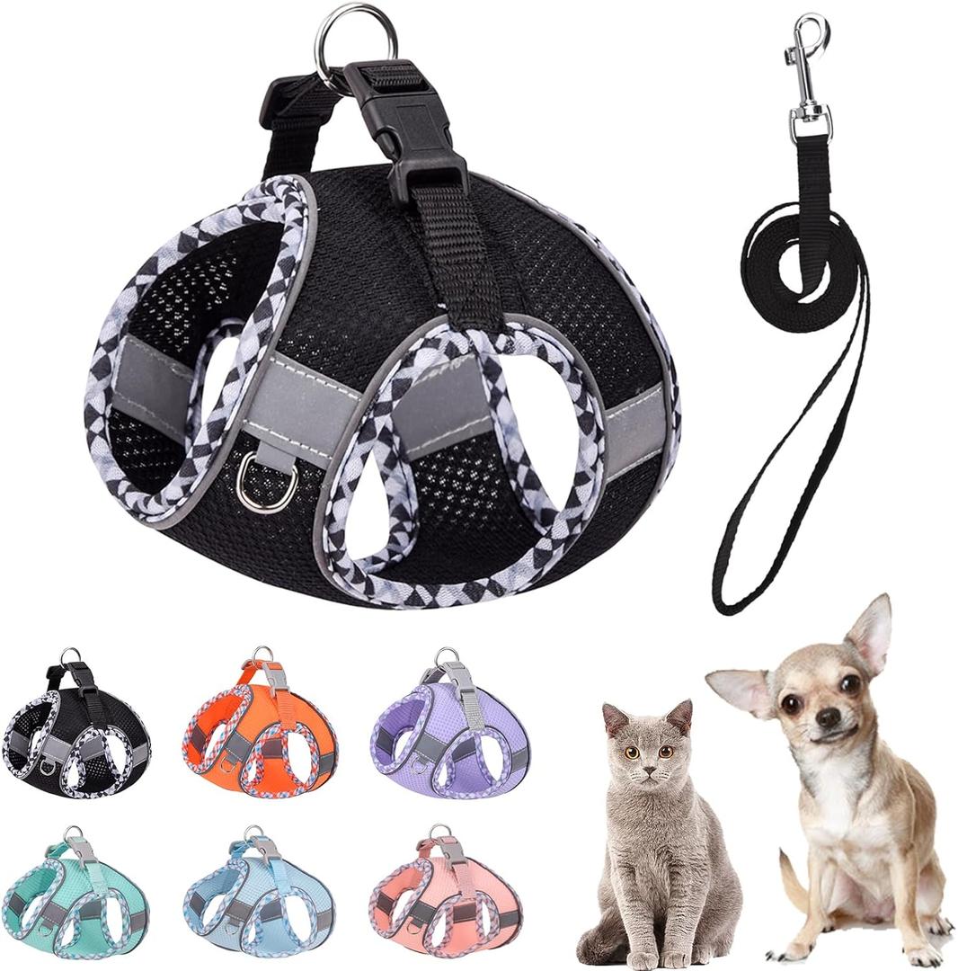 Cute Plaid No Pull Dog Harness for Small Dogs Soft Mesh Small Dog Harness and Leash Set Easy Walk Step in Puppy Harness Vest Pet Cat Chihuahua Yorkie Shih Tzu Dog Harnesses (Black,L) (L (Recommend 18-25 lbs))