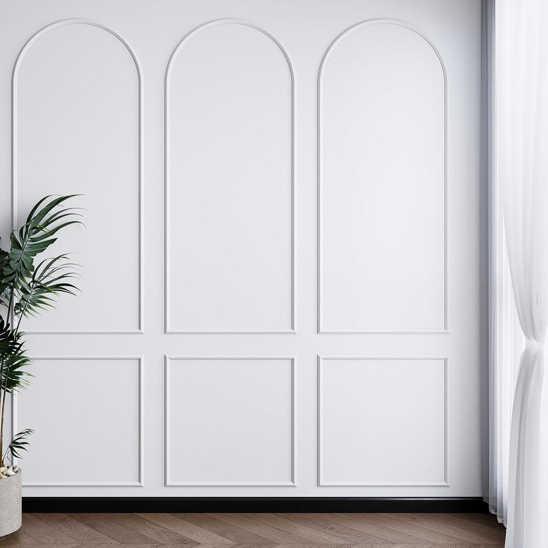 Colingmill 3 Set 24 x 64 Inch Arch Wall Molding Kit Peel Stick Arch Premade Accent Wainscoting Panel Wall Panel Decor Pre Cut Trim Kit for Home Walls Molding DIY Living Room Decor(Classic Style)
