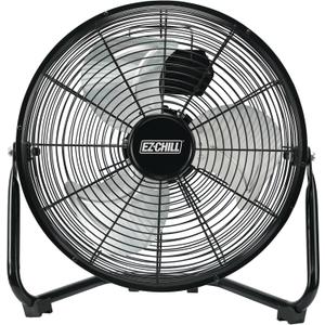 EZ-CHILL 12 Cradle Floor Fan, 3 Speed, High Velocity, 180 Degree Adjustable Tilt, All-Metal, Carry Handle, Rubber Feet, Airflow 15.42 ft/sec, Ideal for Home, Bedroom & Office, Black