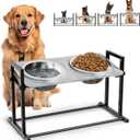 Elevated Dog Bowls for Large Dogs, 4 Height Adjustable Tilted Raised Dog Bowl Stand with 2 Stainless Steel 2L Bowls, 13.6" Tall Dog Feeder for Medium and Large Breed (Black)