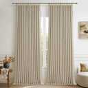 Blackout 70 Inch Extra Wide Floor to Length Curtains 108 Inches Long for Living Room, Memory Shape Pinch Pleat Natural Color 2 Layer Linen Blend Thermal Modern Curtain 9 FT Length Tall Drapes 2 Panels