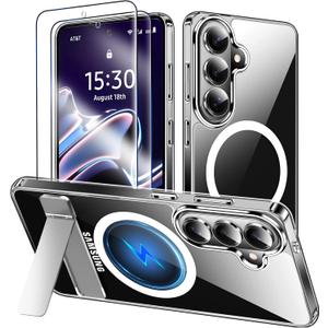 MOZOTER for Samsung Galaxy S26 Plus Case with Kickstand,[Compatible with Magsafe][2*Screen Protector],Military-Grade Protection,Magnetic Phone Case for Samsung Galaxy S26 Plus-Clear