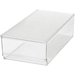 Oggi Clear Stackable Storage Bin with Lid - Ideal for Kitchen, Pantry, Cabinet, Bathroom, Bedroom, Kids, Refrigerator, Freezer. With Handles - Organize Jars, Packets, Snacks, Pasta - 12x4x4inches